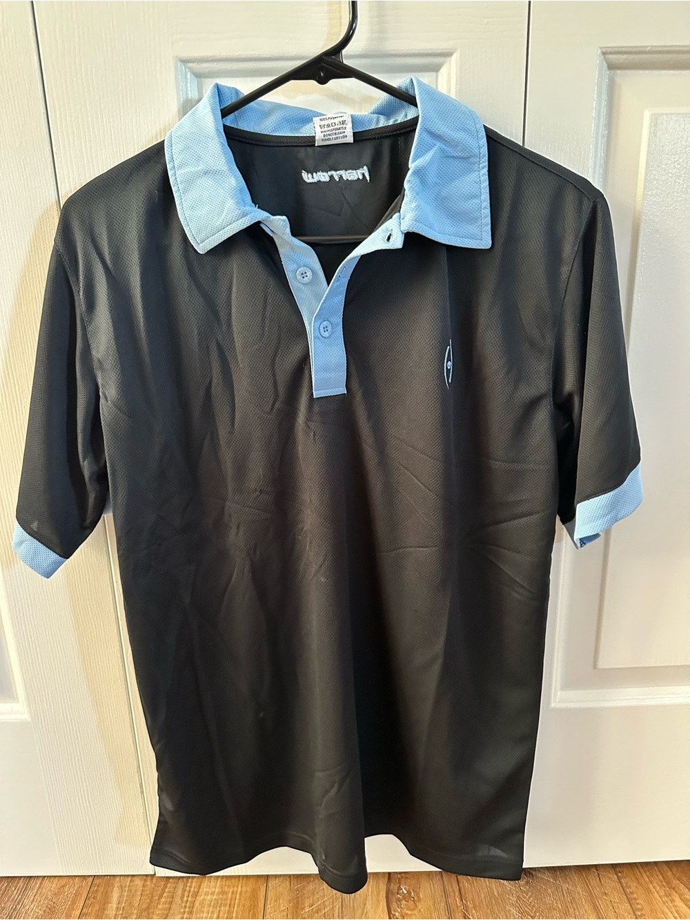 Harrow Black Polo with Light Blue Contrast Collar